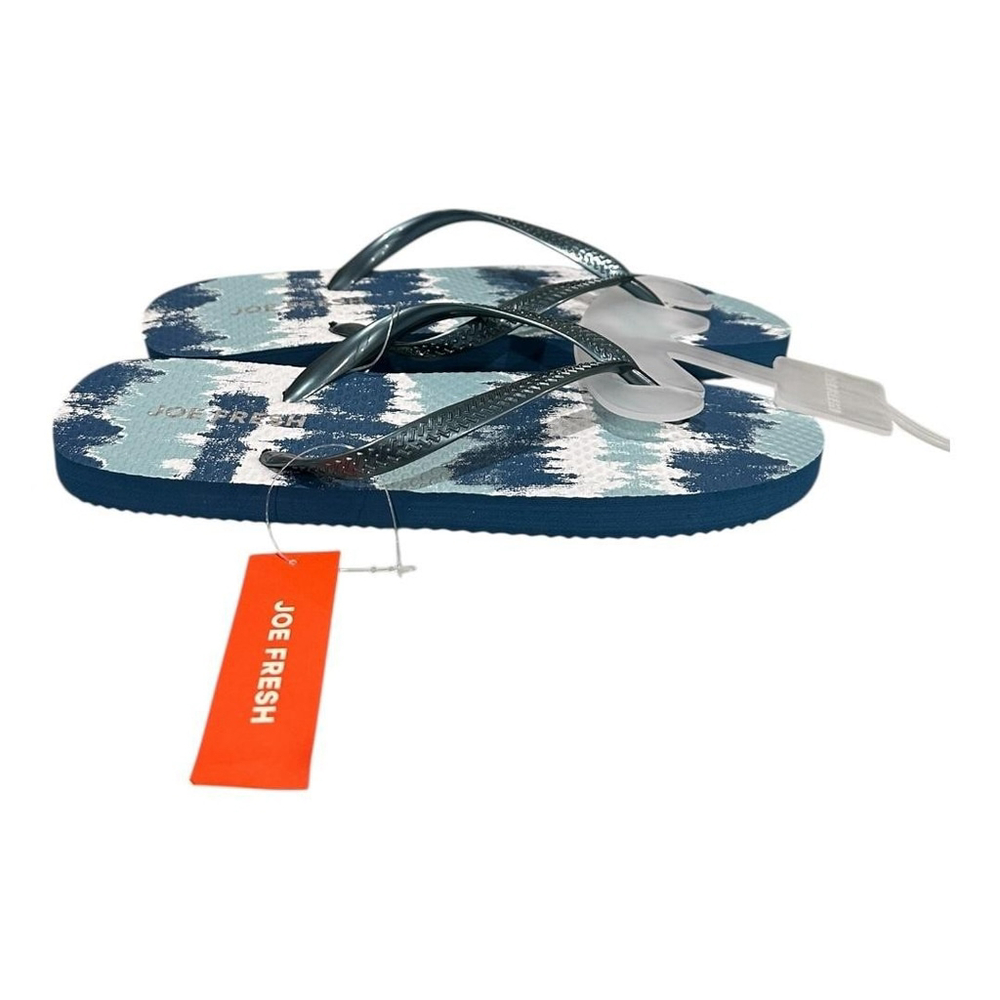Joe Fresh Flip Flop Sandals Womens Size 6 Blue Stripe Beach Shoes Summer Casual